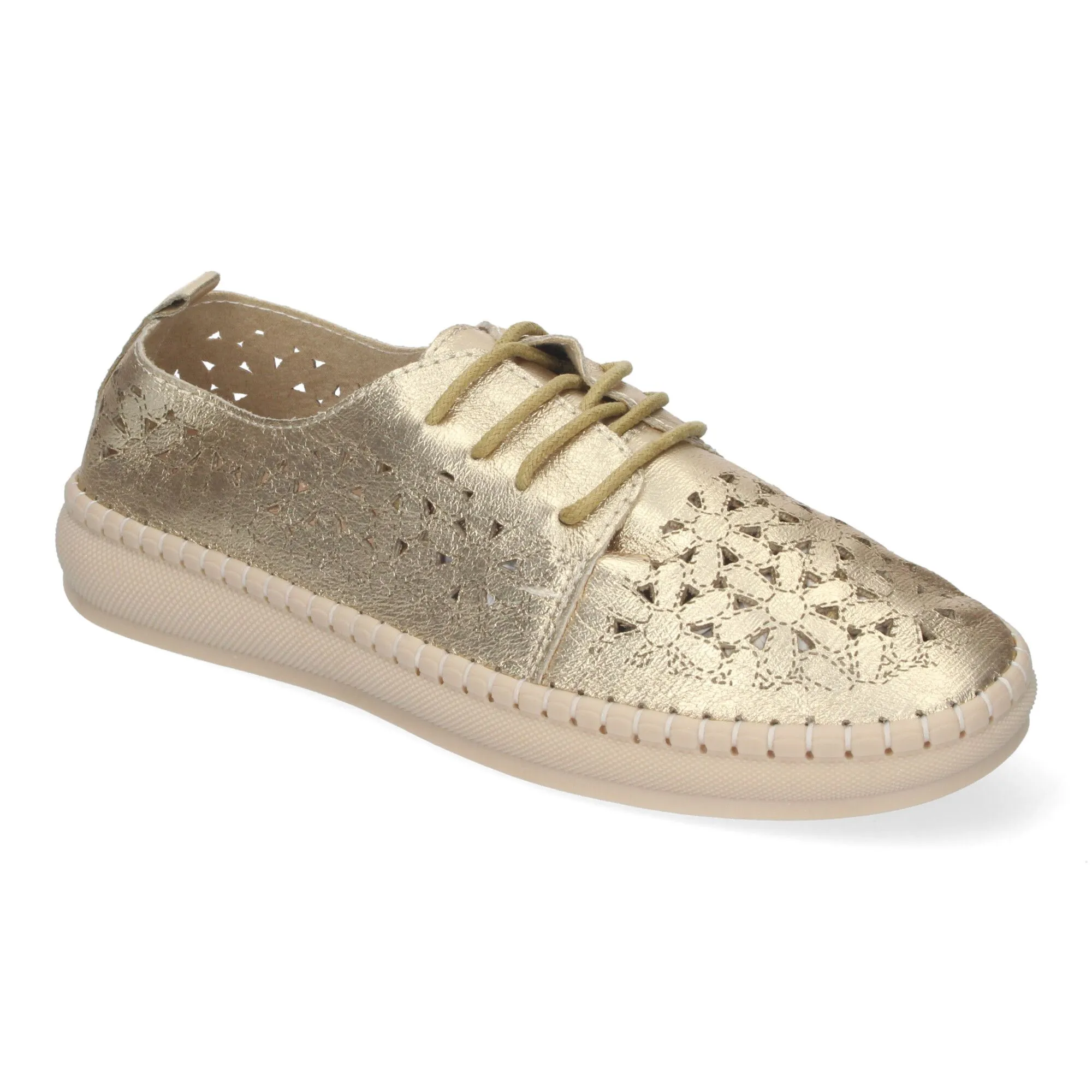 Zapatos dorados planos para mujer estilo oxford calado AD-3273