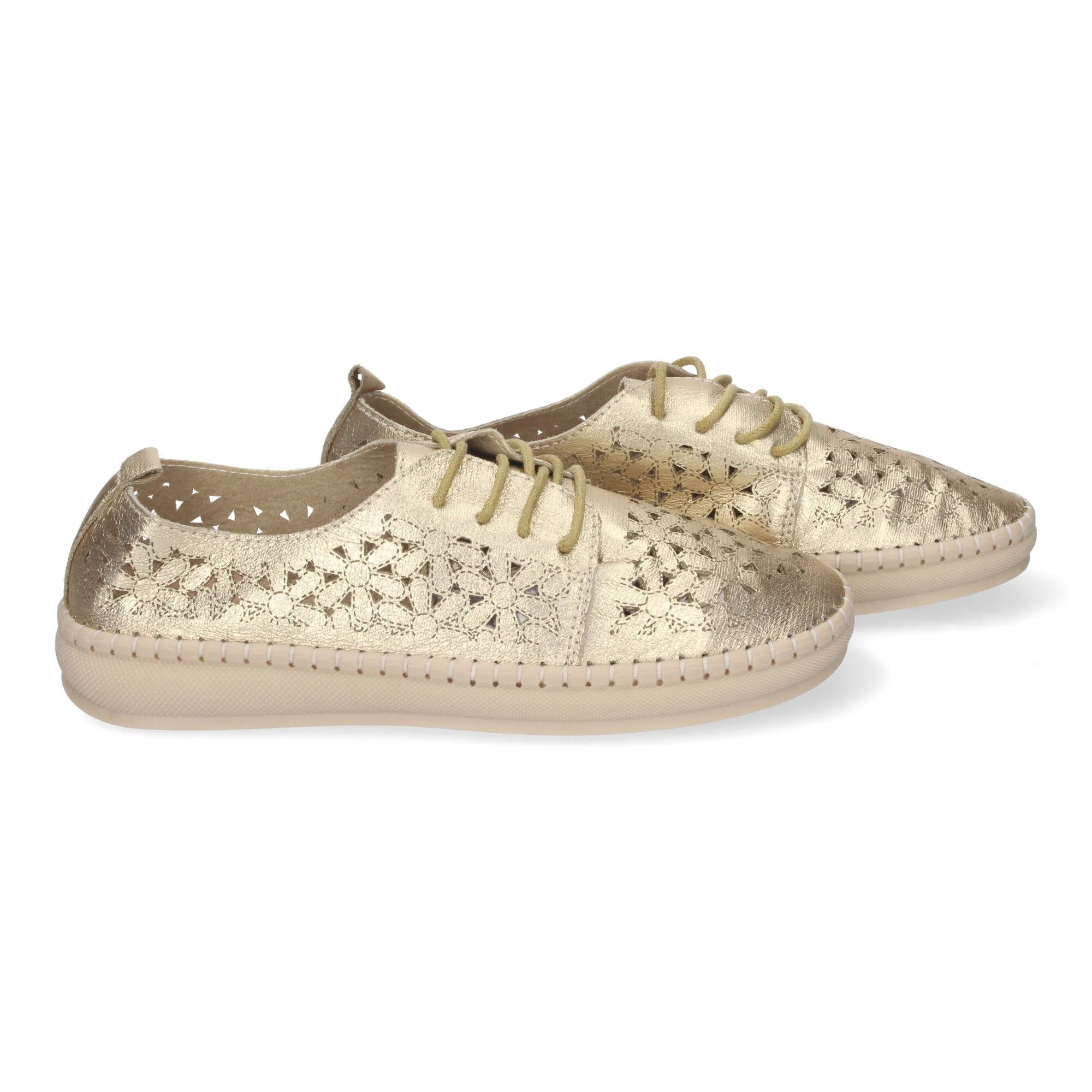 Zapatos dorados planos para mujer estilo oxford calado AD-3273