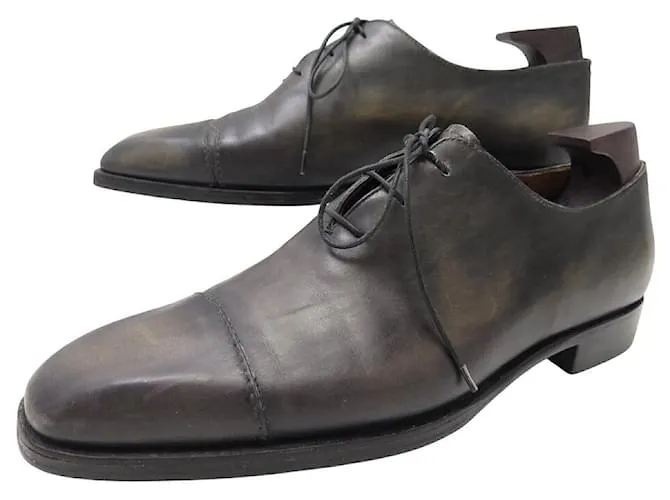 ZAPATOS OXFORD DE CUERO GRIS BERLUTI ALESSANDRO 3559 8.5 42.5 