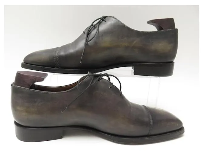 ZAPATOS OXFORD DE CUERO GRIS BERLUTI ALESSANDRO 3559 8.5 42.5 