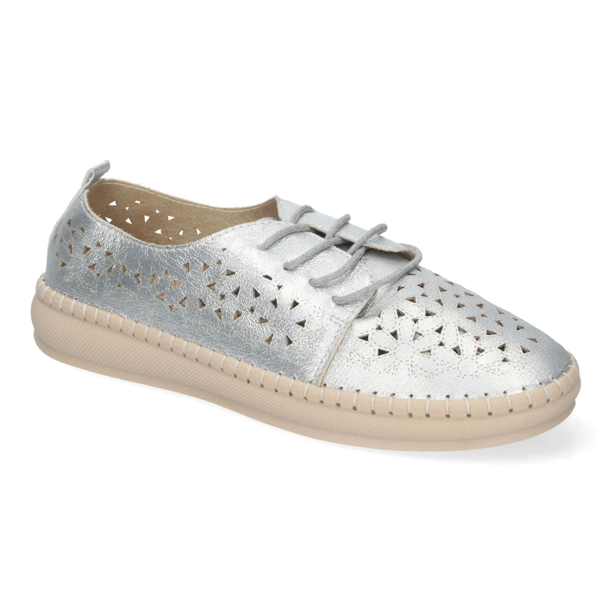 Zapatos plateados planos para mujer estilo oxford calado AD-3273