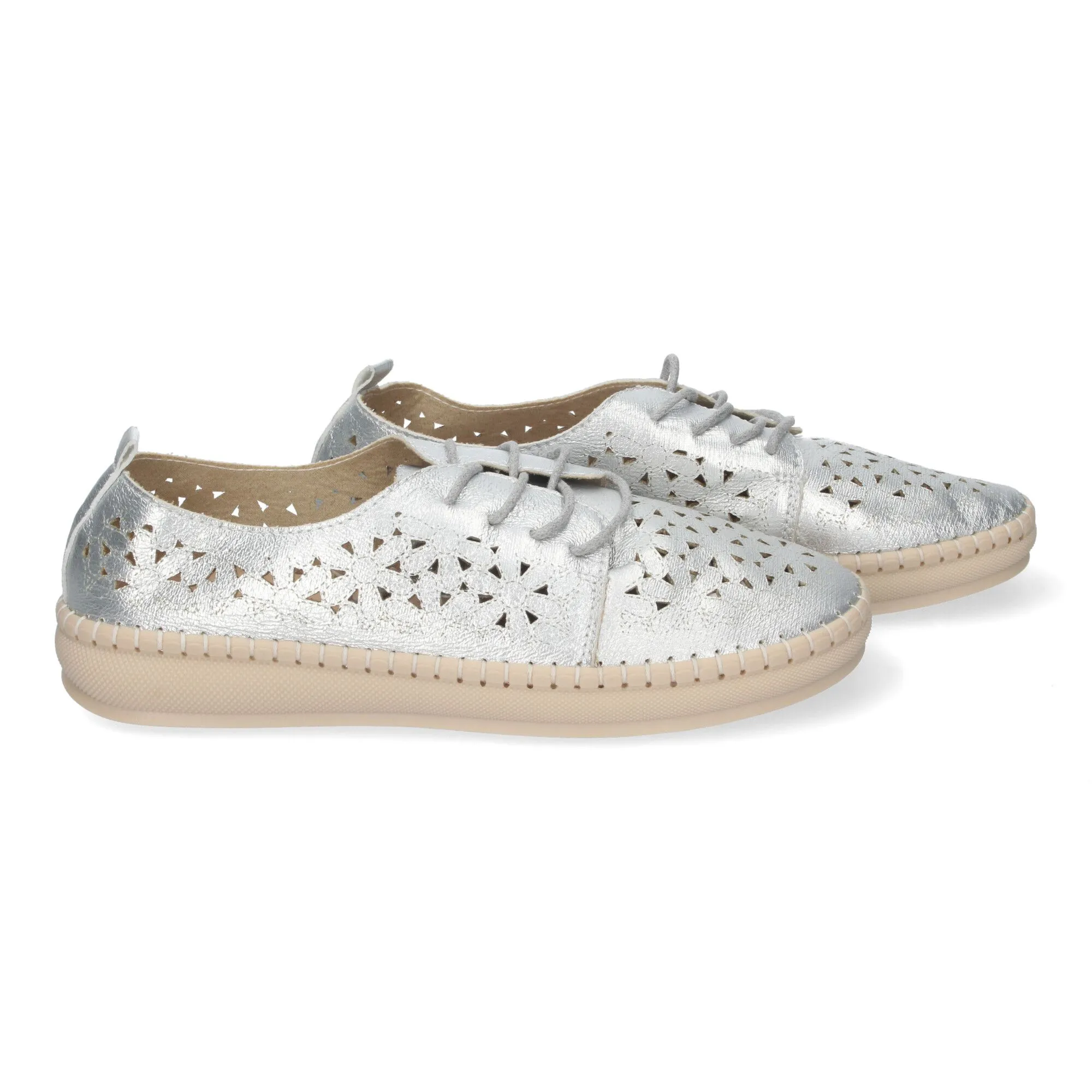 Zapatos plateados planos para mujer estilo oxford calado AD-3273